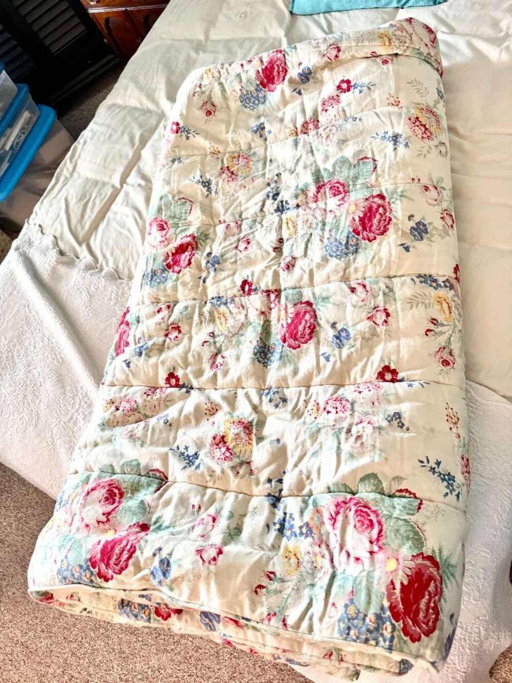 Vintage King Sized Ralph Lauren Floral Comforter Cottage Shabby Chic Bedding